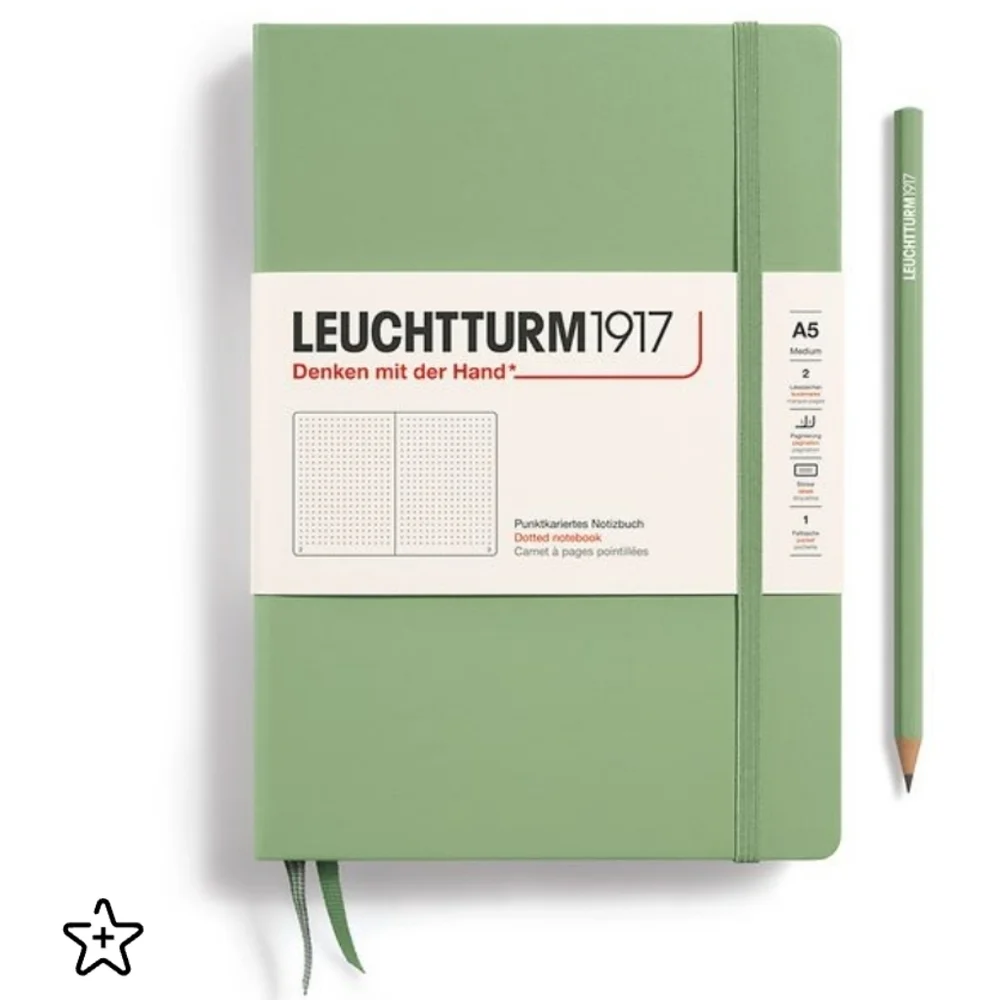 ❤️BUY 5 GET 3 FREE Notebook Medium (A5),Hardcover,251 numbered pages,Sage,dotted